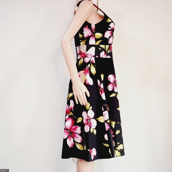 Donna Ricco Black Tropical Floral Hibiscus Print Sleeveless Sundress - Picture 10 of 11
